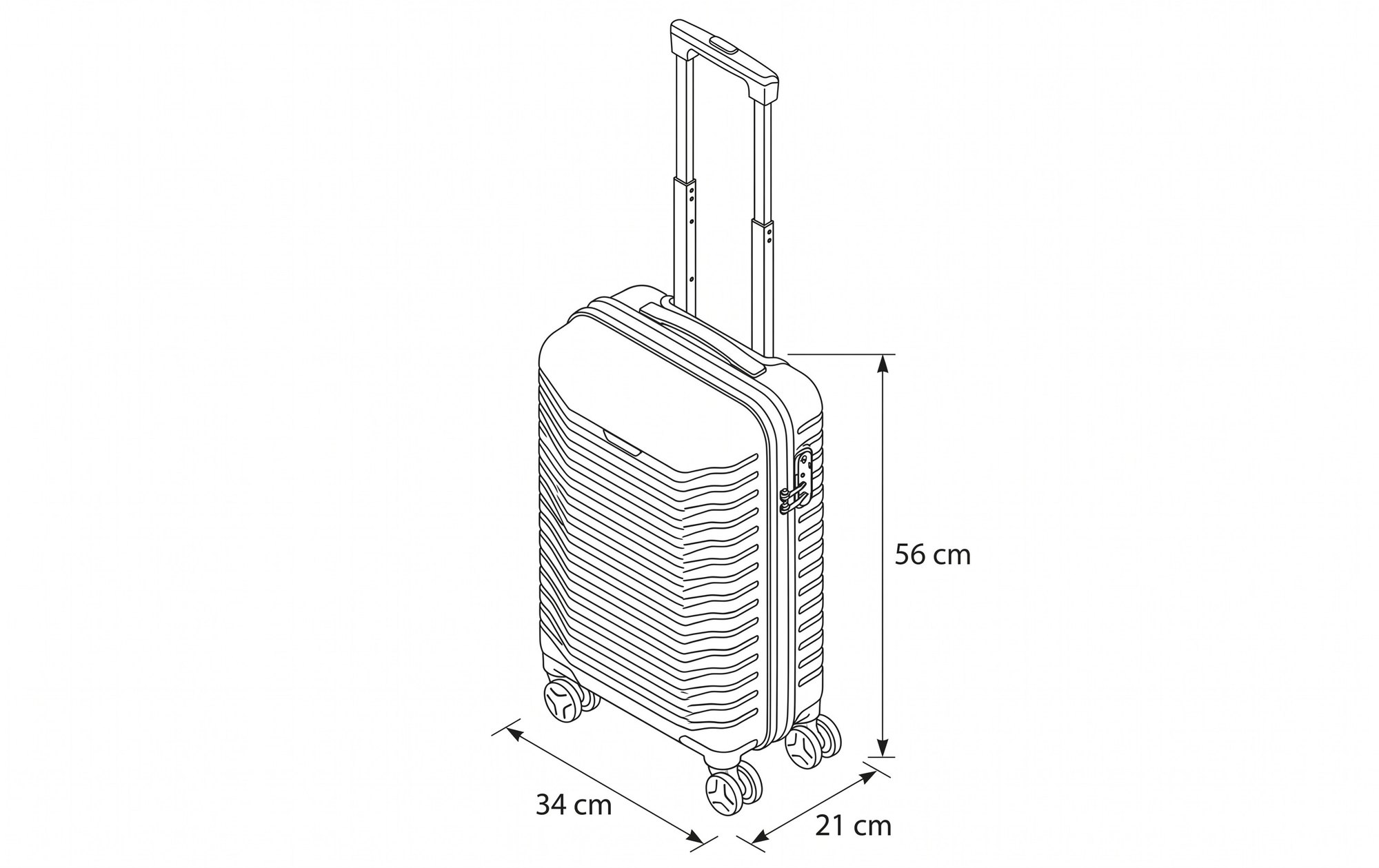 Übersicht — der Trolley in der technischen Zeichnung.